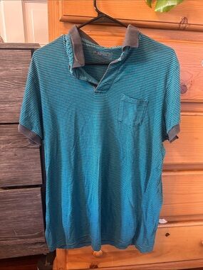 Men's Teal & Gray Striped Polo Shirt